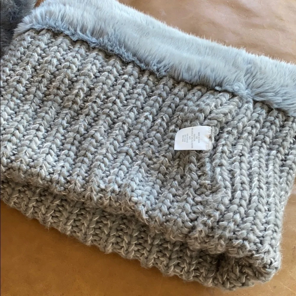 Faux fur headband wrap scarf set cable knit gray